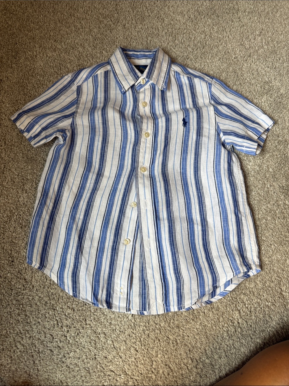 Ralph Lauren Blue and White 100% Linen Boys Button up Shirt Sz 4